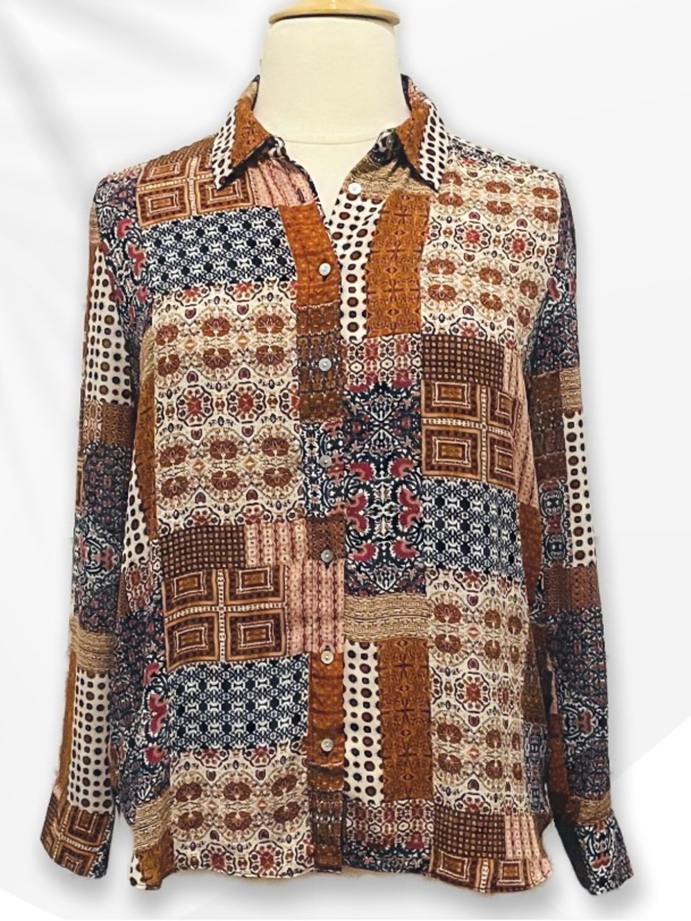 Rose & Olive Multi Color Patchwork Blouse XL